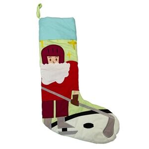 Hockey Sewn Quilted Christmas Stocking Vintage 22" Player Stick Skate Rare